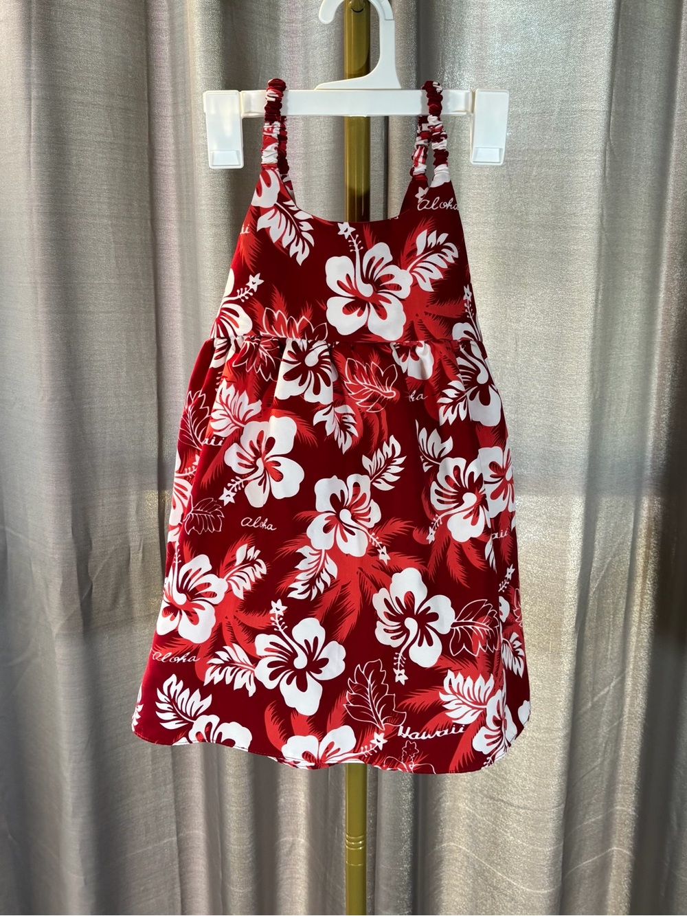 Hawaiian Dress Girls Size 6 Red White Tropical Sleeveless Tie Waist Vacation
